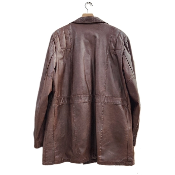 70s Vintage Sears  "The Leather Shop" Leather Lined Coat, Brown, Men's 44 Tall - Picture 3 of 11